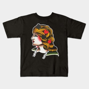 Lady Face with Aces Tattoo Design Kids T-Shirt